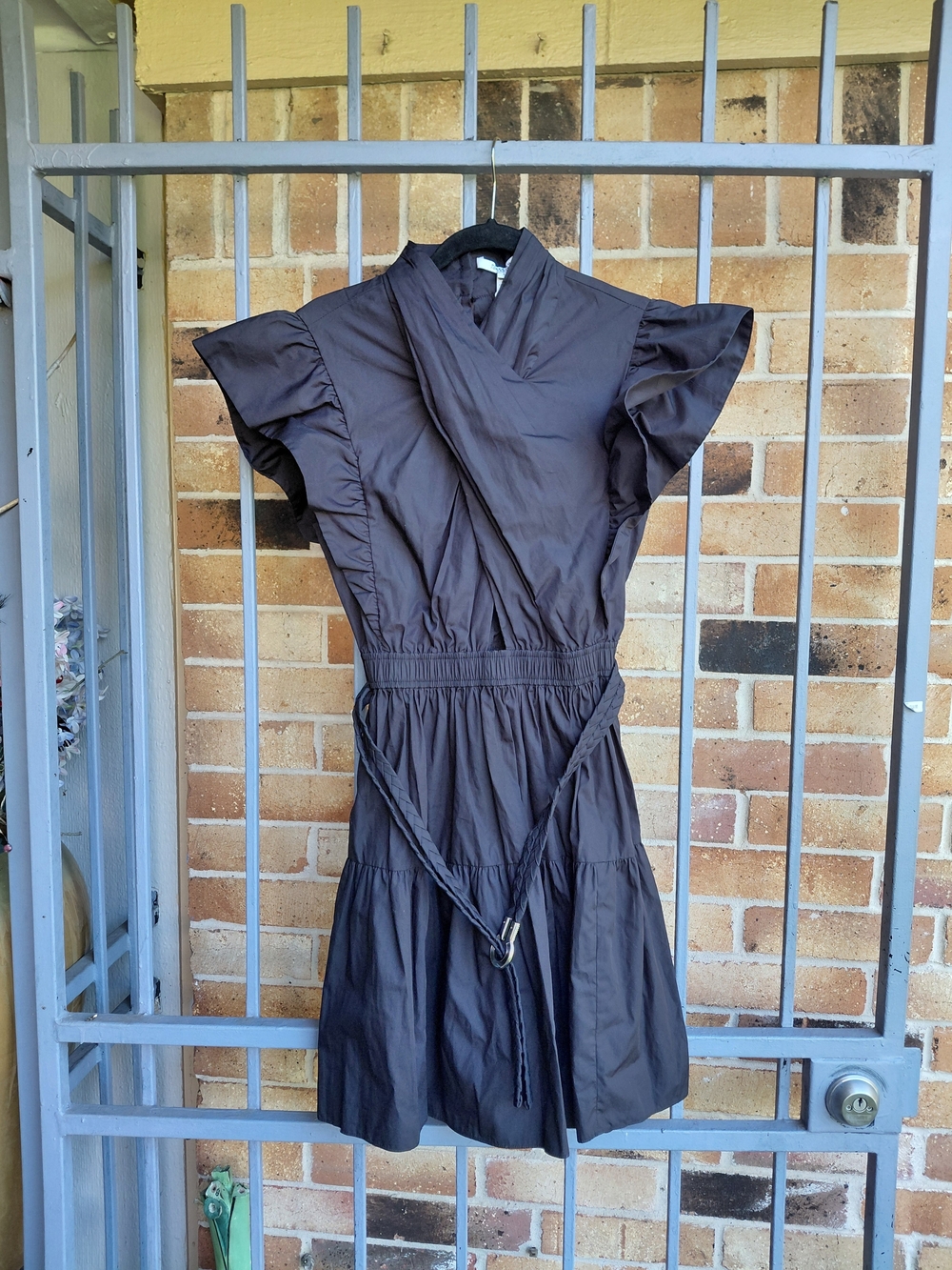 10 Crosby Derek Lam Black Flutter-Sleeve Wrap Dress